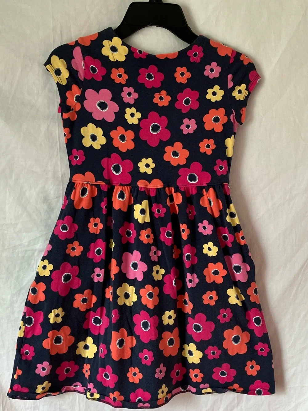Lands' End Girls Floral Print Cotton Knit Dress with Pockets - Size L (6X-7)